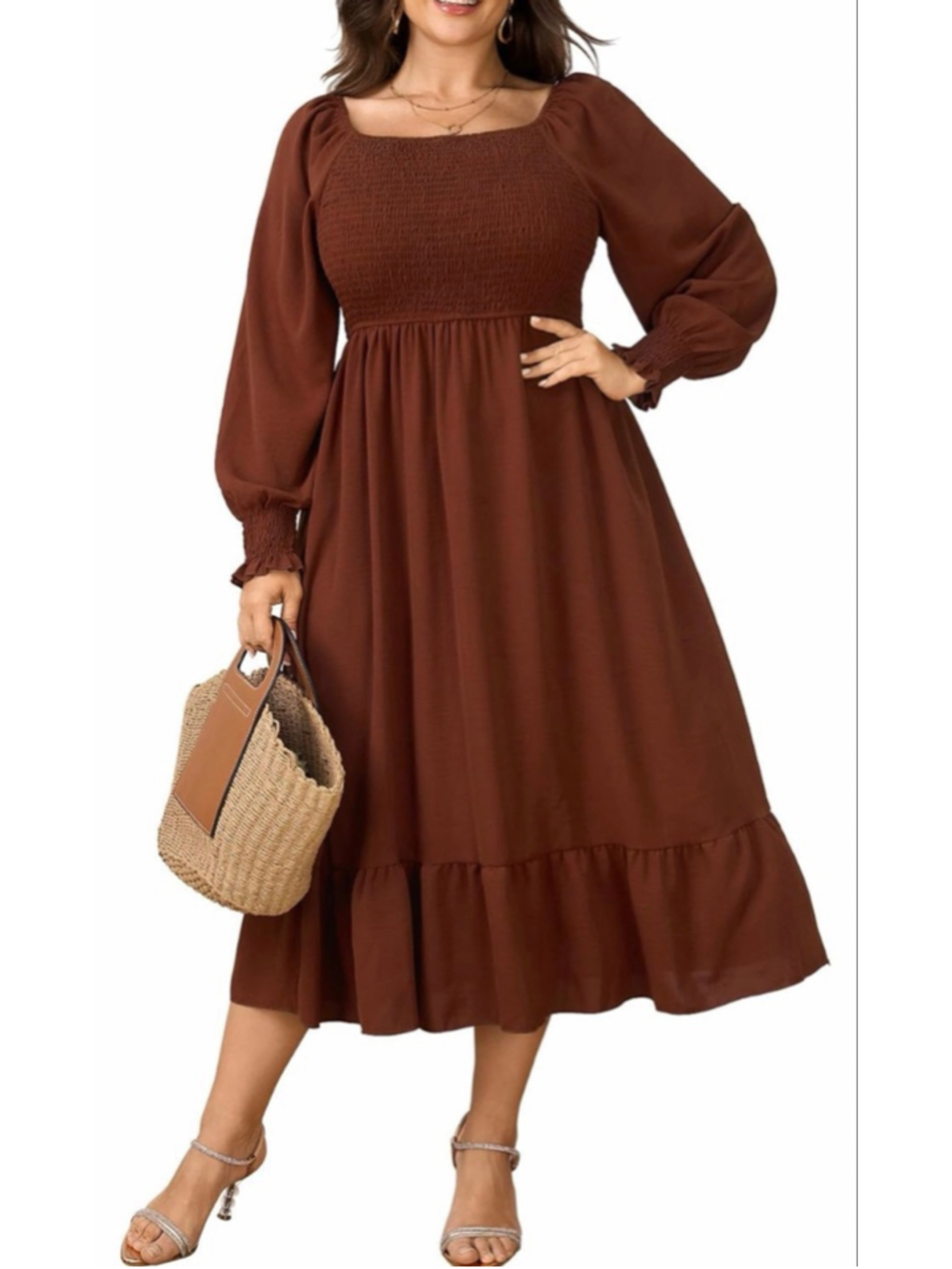 NEW Plus Size Maxi Dress Long Sleeve Square Neck Dress Casual 3X